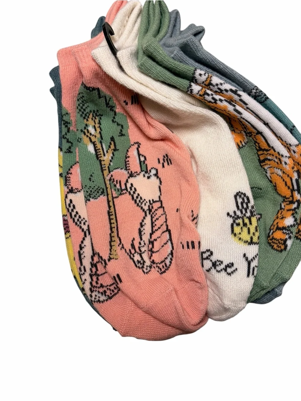 Disney Winnie the Pooh Flowers Trees Bees 5 Pack Teal Pink Green No Shows Socks